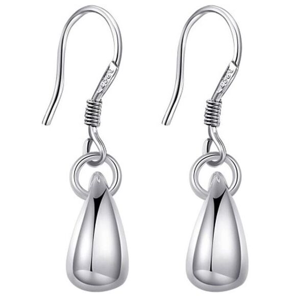 Sterling Silver Plated Solid Tear Drop Dangle Earrings - Picture 4 of 4